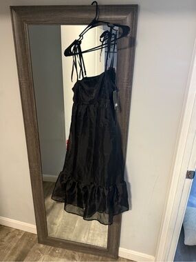 Asymmetrical Black Ruffle-Hem Dress with Tie Straps